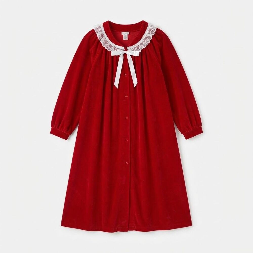 VTG Maidenform Red Velvet Velour Nightgown Christmas Holiday Sleepwear L 16-18